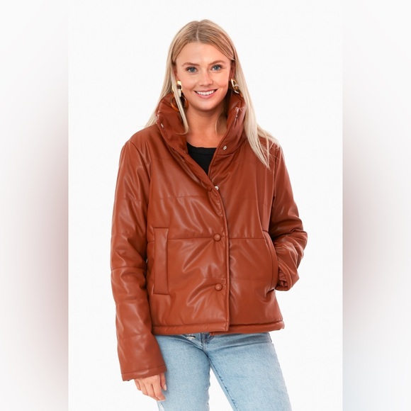 TUCKERNUCK Pomander Place Cognac Faux Leather Ralph Jacket Size Small - Picture 1 of 15